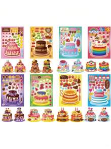 Set de 8/16 pegatinas decorativas de puzzle con diseños de postres y pasteles dulces, pegatinas DIY de pasteles de frutas, regalo de cumpleaños, relleno de recuerdos de fiesta