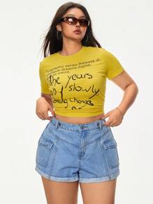 SHEIN ICON Plus Size Women's Cool & Fashionable Denim Shorts
