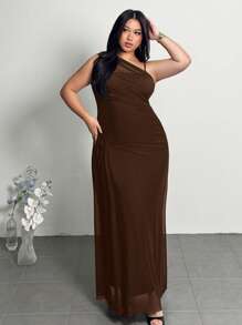 Firerie 大码女式优雅简约时尚基本款 Ins 风格连衣裙，适合办公室、工作场所、通勤、网红、音乐节、海滩旅行、无袖、透视、不对称下摆、合身、修身、超长