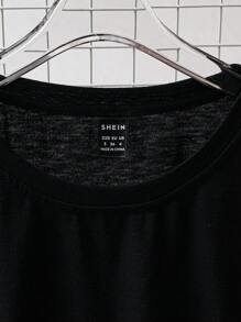 Franclia Plus Size White Lace Casual/Holiday/Commute Elegant T-Shirt - Black - View 3