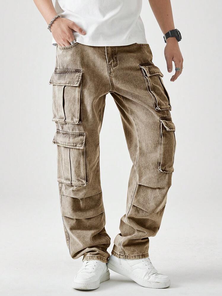 Manfinity Hypemode Men's Casual Washed Distressed Denim Cargo