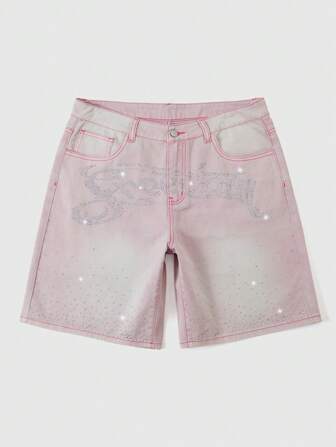 Street Life Pantaloncini di jeans casual e versatili da uomo con tasche decorate con strass