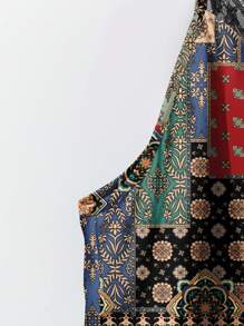 EMERY ROSE 加大码 V 领蕾丝拼接黑色花卉佩斯利印花吊带背心，优雅度假、约会、派对风格 - 彩色 - 查看 4