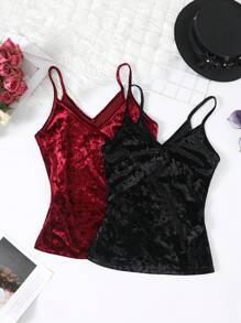 Ellevyn 2 piezas Top de tirantes unicolor de terciopelo - Multicolor - Ver 3