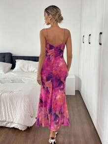 Almamuse Halloween Women's Casual Holiday All-Over Print Open Back Spaghetti Strap Dress, Going Out - Hot Pink - View 2