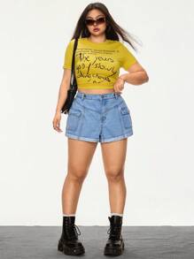 SHEIN ICON Plus Size Women's Cool & Fashionable Denim Shorts