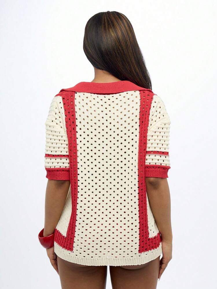 SUMWON WOMEN Retro Style Button Down Crochet Knit Top
