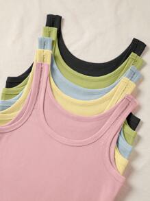 SHEIN LUNE 5pcs Women Basic Ribbed Knit Tank Top, Casual Summer , Basic Tops - Multicolor - View 4