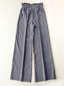 SHEIN LUNE 女式休闲黑白格子印花高腰荷叶边口袋阔腿裤 - 藏蓝色 - 查看 2