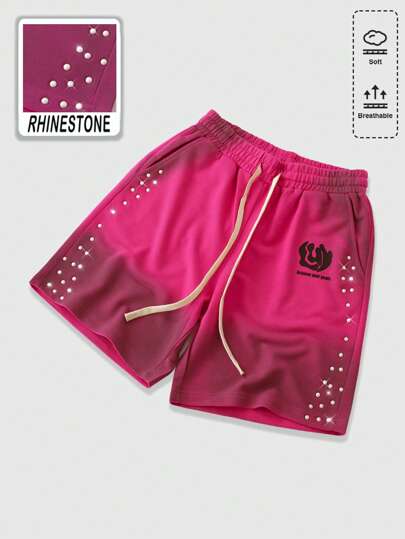 Street Life Short en rose vif pour homme, avec graphique, strass et effet délavé usé