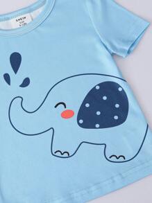 6pcs/Set Infant & Toddler Boys' Elephant Print Striped Shorts, Snug Fit Spring/Summer Casual Wear