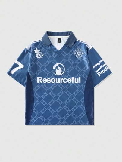 Men's Street Life Casual Sports Printed Short Sleeve V-Neck Polo Shirt