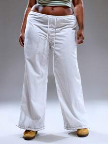 MUSERA Plus Size Lightweight Tie Front Wide Leg Toggle Trousers Streetstyle Holiday 90's Y2k Cute Casual City Muse Summer - White - View 2