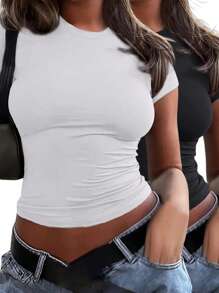 SHEIN 2件大码休闲黑白短袖T恤 - 彩色 - 查看 2