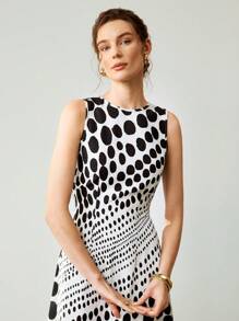 Uhlyne Uhlyne Vestido sin espalda elegante de mujer con estampado de lunares y efecto degradado, nuevo estilo de verano - Blanco y Negro - Ver 7