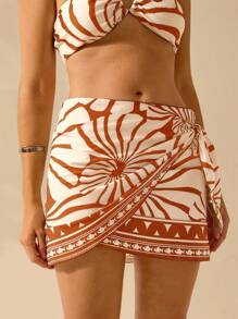 CAJUNI Pareo corto de estilo bohemio con estampado de conchas marinas para mujer, ideal para el verano, la playa y la natación en vacaciones, apto para Hawái