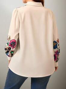 Flouryn Áo sơ mi tay dài in hoa cài nút phía trước cỡ lớn thường ngày - Nhiều màu - Xem 2