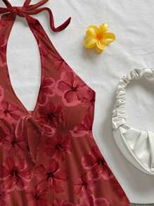 Soleia 女式休闲度假V领蝴蝶结露背上衣，夏季