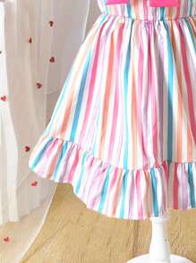 Vestidos de niñas jóvenes con estampado tropical de plantas y lacitos, vestido de vacaciones adecuado para la escuela y excursiones - Multicolor - Ver 6