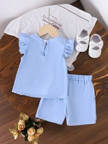 2025 Summer New Baby Girls Cute Solar System Flower Decor Sleeveless Top + Solid Color Shorts 2pcs Set - Baby Blue - View 6