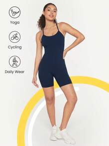 SHEIN GLOWMODE X Marika Sila 6" FeatherFit™ Tummy Control Adjustable Straps Sports Jumpsuit Low Impact Yoga Daily Summer - Navy Blue - View 5