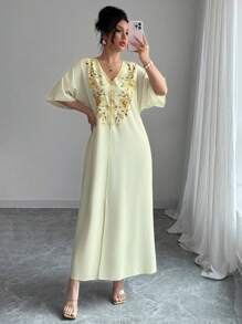 Elenzga Women's Summer Floral Print V-Neck Flutter Sleeve Split Hem Loose Dress, Vacation Style