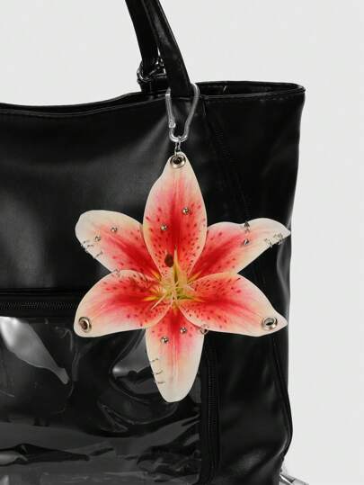 Fairycore 1pc Stylish Red & Pink Ombre Dotted Lily Flower Pierced Keychain Accessory, Coastal Beach Resort Style Wedding Birthday Holiday Gift Bag Pendant