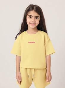 SUMWON Conjunto de Roupa Casual de Verão Moderno e Divertido para Meninas, com Estampa de Letra, Coordenado, Ideal para Festival, Férias, Streetwear, Acampamento de Dia, Brincadeira