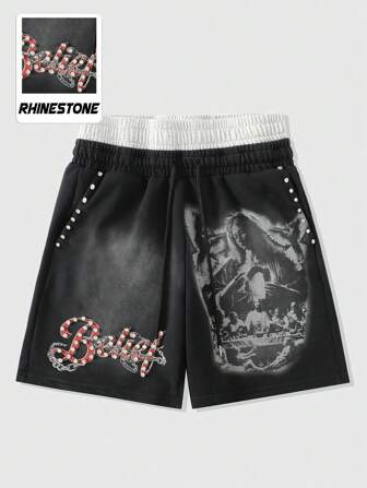 Street Life Shorts pour hommes à deux tailles de ceinture avec imprimé diamant scintillant