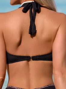 Swim Vcay Conjunto de Maiô Bikini Feminino de 2 Peças, Novo Maiô Bikini Bandeau Estampa de Leopardo, Fashion e Sexy, Feito de Material Especial - Preto - Visão 3