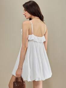 Muvela Abito corto da donna, colore unito, di moda, adatto come abito da laurea estivo bianco vaporoso