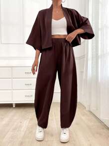 EURMUSE Women's Cozy Curve Two Pieces Sets, Summer, Casual - Brown - View 8