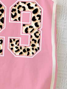 SHEIN Bộ đồ thể thao phong cách giản dị cho bé gái, họa tiết da báo số 24, màu hồng, quần yếm không tay, phù hợp cho mùa xuân và mùa hè - Nhiều màu - Xem 4