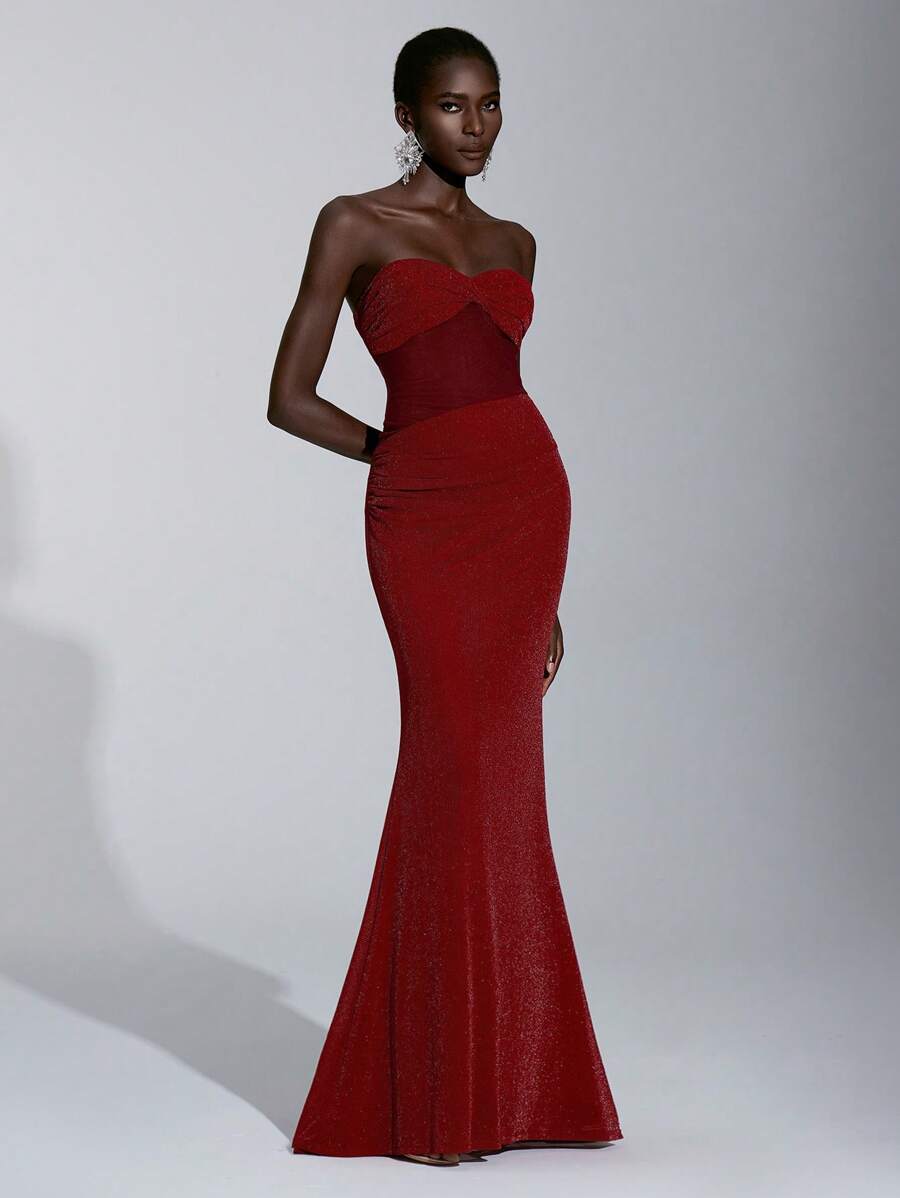 Elitara Elegant,,Formal,Evening,Prom,Red,Spring,Elastic Glitter Mesh,See-Through,Slim Fit,Fishtail Hem,Small Train,Bridesmaid Dress,Wedding Events