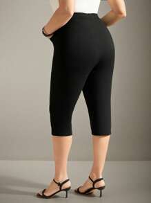 EMERY ROSE Plus Size Casual Black Skinny Knit Pants For Women