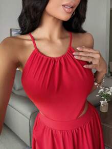 Chiquease 夏季无袖露背性感紧身迷你连衣裙 - 紅色 - 查看 3