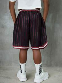 Coolane Shorts de malla con cordón en la cintura, con rayas y estampado de letras, para adolescentes en primavera/verano
