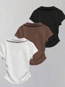 INAWLY Women's Casual Solid Color Short Sleeve T-Shirt Top - White - View 2