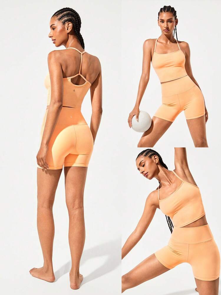 FeatherFit™ T-Neck Racerback Tank Top Light Support Low Impact Yoga Pilates Studio Spring Summer