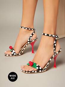 SHUZIA Damen Plateau-Sandalen mit breitem Fit, Polka Dot Muster, Knöchelriemen und Stilettoabsatz mit Kirsche Dekor