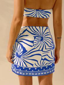 CAJUNI Women's Boho Shell Print Holiday Casual Summer Beach Swimming Wrap Short Swimsuit Skirt Smock - Blue - View 2