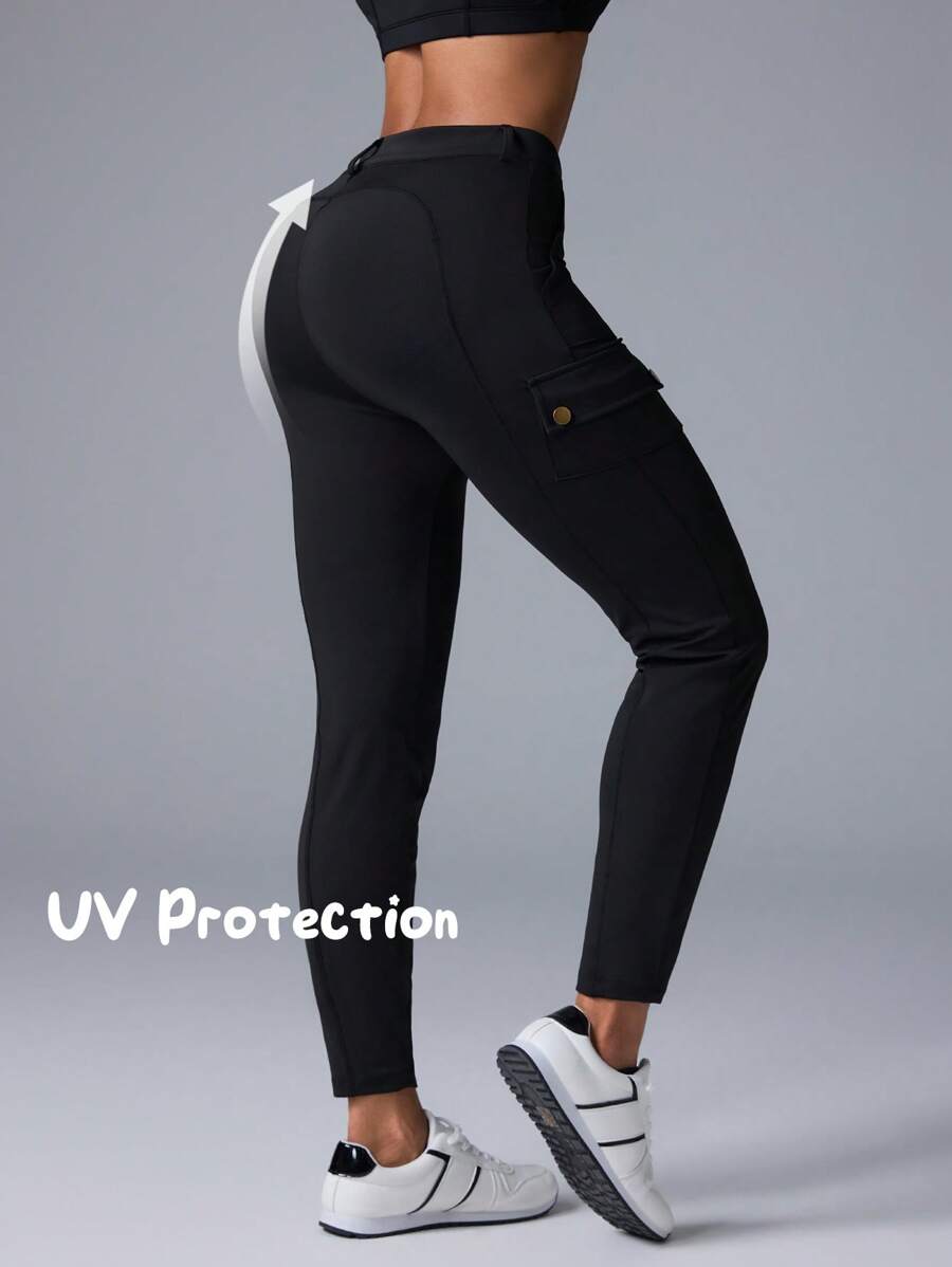 Menodora SHEIN Sport Celana Legging Rajut Musim Panas Warna Polos Kasual Anti-UV Movishi untuk Wanita