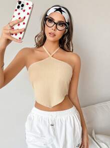 SHEIN 女式简约露背吊带背心 - 杏色 - 查看 5