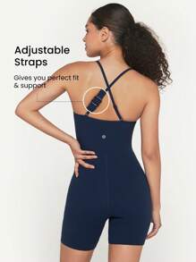 SHEIN GLOWMODE X Marika Sila 6" FeatherFit™ Tummy Control Adjustable Straps Sports Jumpsuit Low Impact Yoga Daily Summer - Navy Blue - View 3