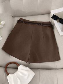 Franclia Pantaloncini eleganti da donna taglie forti con cintura decorativa, versatili per lavoro, pendolarismo, feste, casual, estate