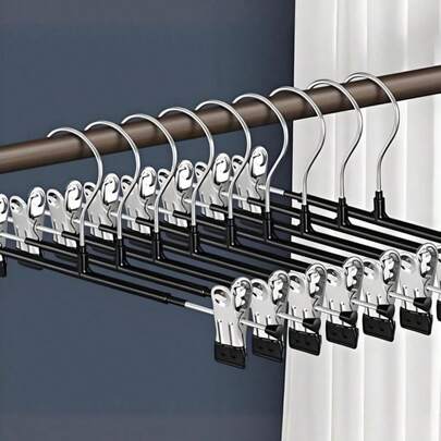 5-Pack Heavy Duty Stainless Steel Adjustable Pants Hangers - Multi-Purpose Non-Slip Closet Organizers For Jeans, Dresses & Suits (Commercial Grade Garment Rack With Clamping Design)