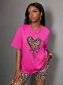 SHEIN 2pcs Teen Girls' Casual Summer Tank Tops & Camis Set - Leopard Print, Heart & Hot Pink Allover Print, Suitable For School, Sports, Street, Back To School - Multicolor - View 3