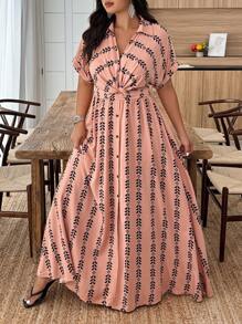 Weeklong Plus Size Floral Print Dress, Casual Vacation Style - Multicolor - View 4
