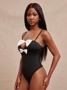 NYA SZN Body con fiocco, colorblock, per matrimonio, sposa, addio al nubilato, taglio, casual, quotidiano, vacanza, festa, brunch, elegante, gyaru, uscita, sexy, concerto, tour nazionale, festival musicale, outfit estivo pastello per donne