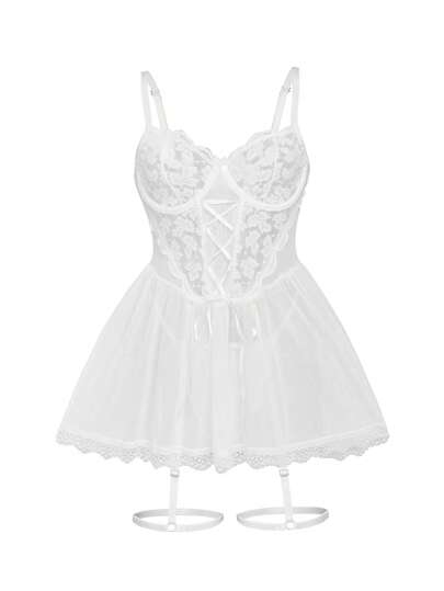 Kanten Up Front Panel Underwire Garter Lingerie Dress Bridallingerie view 4